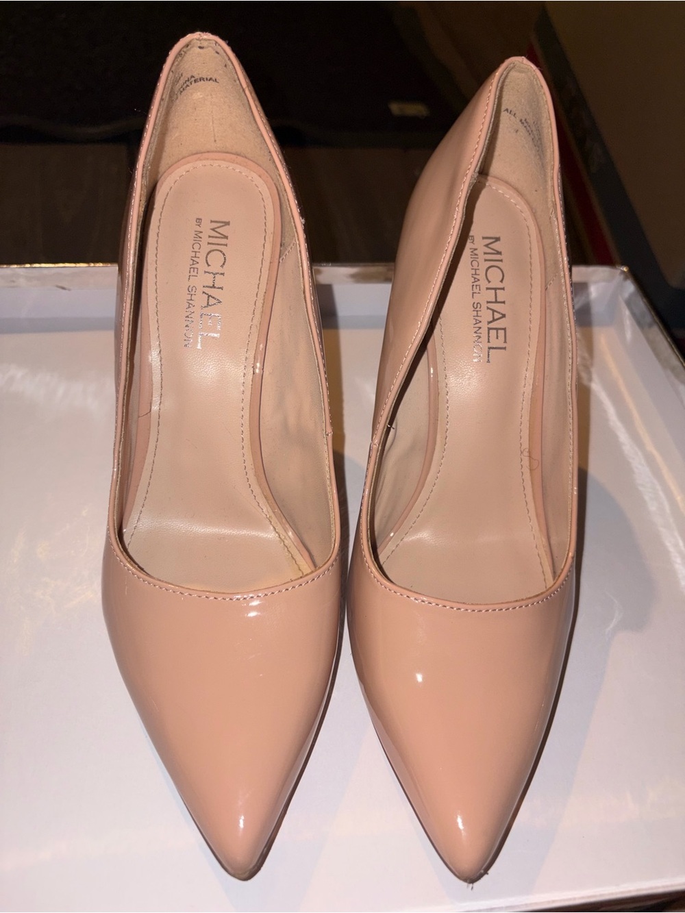 Michael Shannon Pink Nude Patent Pointed-Toe Pumps
